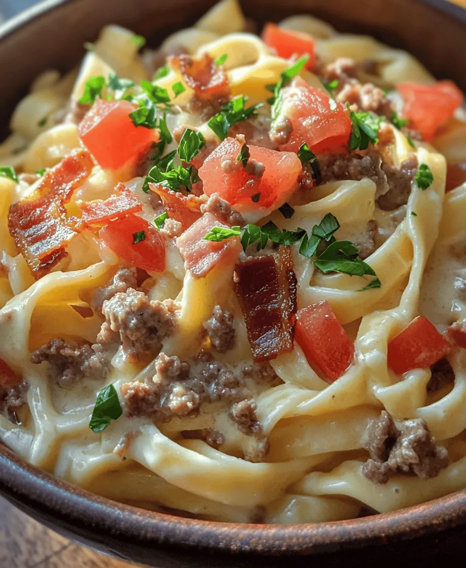 If you're a fan of hearty comfort food that combines the best of both worlds, then Loaded Bacon Cheeseburger Alfredo Pasta is a dish that will quickly become a staple in your kitchen. Imagine a creamy, dreamy Alfredo sauce enveloping perfectly cooked fettuccine pasta, topped with crispy bacon, juicy ground beef, and the unmistakable flavors of a classic cheeseburger. This dish not only satisfies your cravings but also delivers an unforgettable culinary experience that will leave your taste buds dancing.