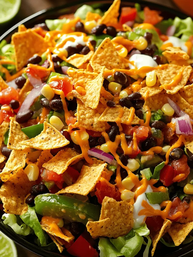 Taco salads have become a beloved staple in many households, offering a versatile and delicious way to enjoy the classic flavors of a taco in a healthier format. Whether served at casual gatherings, family dinners, or potlucks, taco salads cater to a variety of tastes and dietary preferences, making them a popular choice for any occasion. This Crunchy Dorito Taco Salad is a unique and flavorful twist on the traditional recipe, incorporating everyone's favorite cheesy corn chips to create a delightful mélange of textures and tastes that will leave your guests craving more.