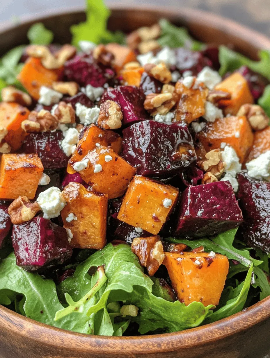 When it comes to creating a visually stunning and nutritionally balanced meal, a Vibrant Roasted Beet and Sweet Potato Salad with Feta and Walnuts stands out as an exceptional choice. This salad not only delights the eyes with its kaleidoscope of colors but also tantalizes the taste buds with a perfect harmony of flavors. Roasting the beets and sweet potatoes caramelizes their natural sugars, enhancing their sweetness while providing a hearty base for the dish. Topped with creamy feta and crunchy walnuts, this salad embodies both comfort and sophistication, making it perfect for a light lunch, a side dish at dinner, or even as a festive offering at gatherings.