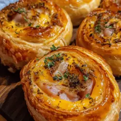 Savory ham and cheese puff pastry pinwheels are a delightful dish that combines flaky, buttery pastry with savory fillings. These bite-sized snacks are perfect for a variety of occasions, whether you are hosting a party, preparing appetizers for a family gathering, or simply enjoying a cozy night in. Their versatility makes them a go-to recipe that can be easily customized to suit personal tastes or dietary preferences.