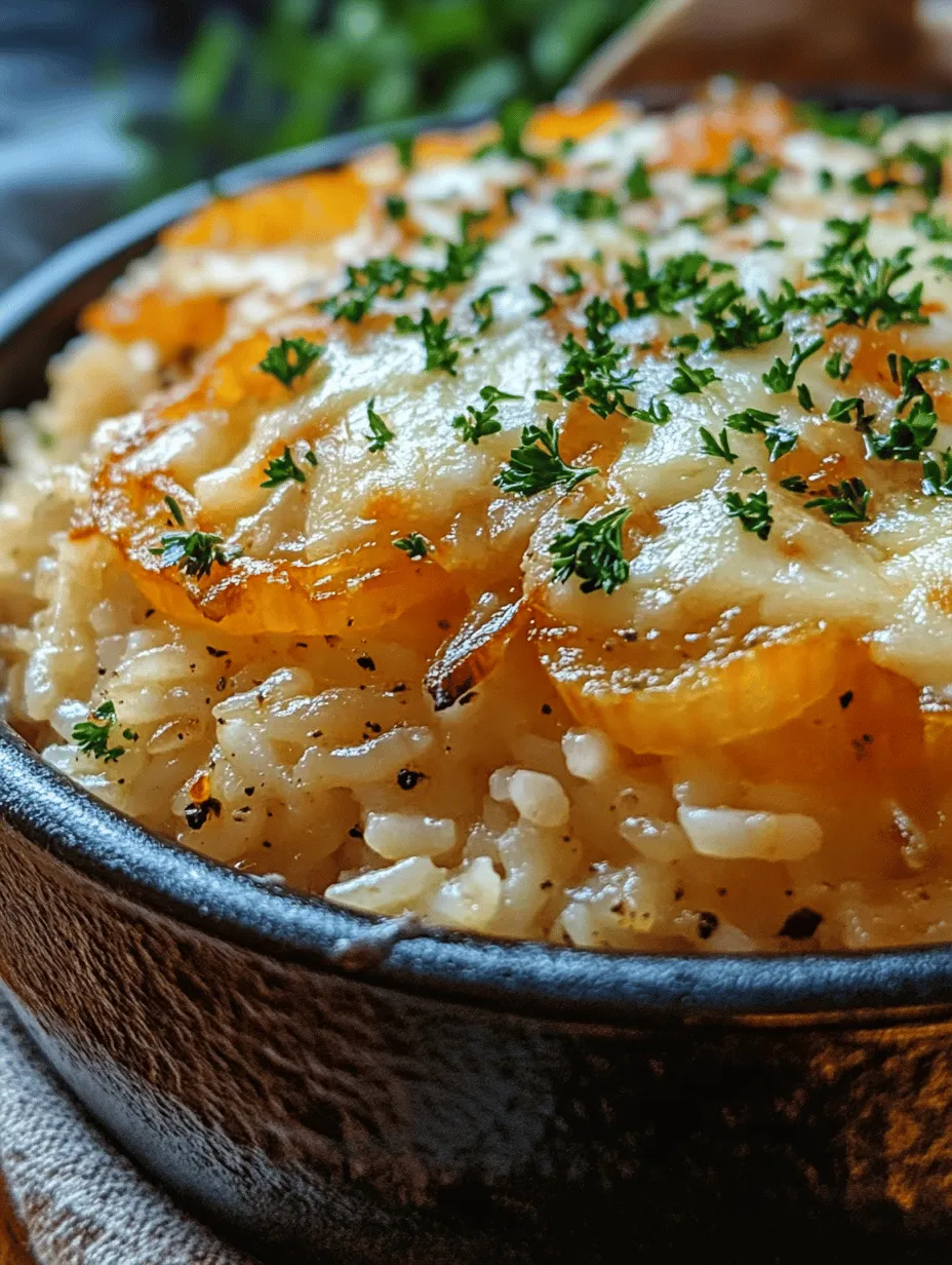 French Onion Butter Rice is a delightful dish that combines the comforting essence of creamy rice with the rich, savory flavors of caramelized onions and Gruyère cheese. This dish is a beautiful fusion of classic French onion soup and creamy risotto, making it a perfect choice for those chilly evenings when you crave something warm and indulgent. The creamy Arborio rice serves as the perfect canvas, soaking up the deep flavors from the onions and cheese, resulting in a dish that is not only satisfying but also incredibly flavorful.