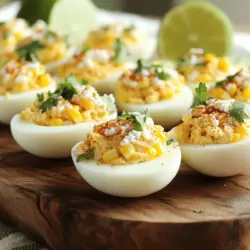 Deviled eggs have long been a beloved staple of gatherings, parties, and picnics, celebrated for their creamy texture and rich, savory flavor. This classic appetizer is not only easy to prepare but also highly adaptable, allowing for a variety of creative twists that cater to different tastes. Among the many variations, one standout recipe is the Mexican Street Corn Deviled Eggs, which combines the traditional charm of deviled eggs with the vibrant and bold flavors of Mexican street corn, known as elote.