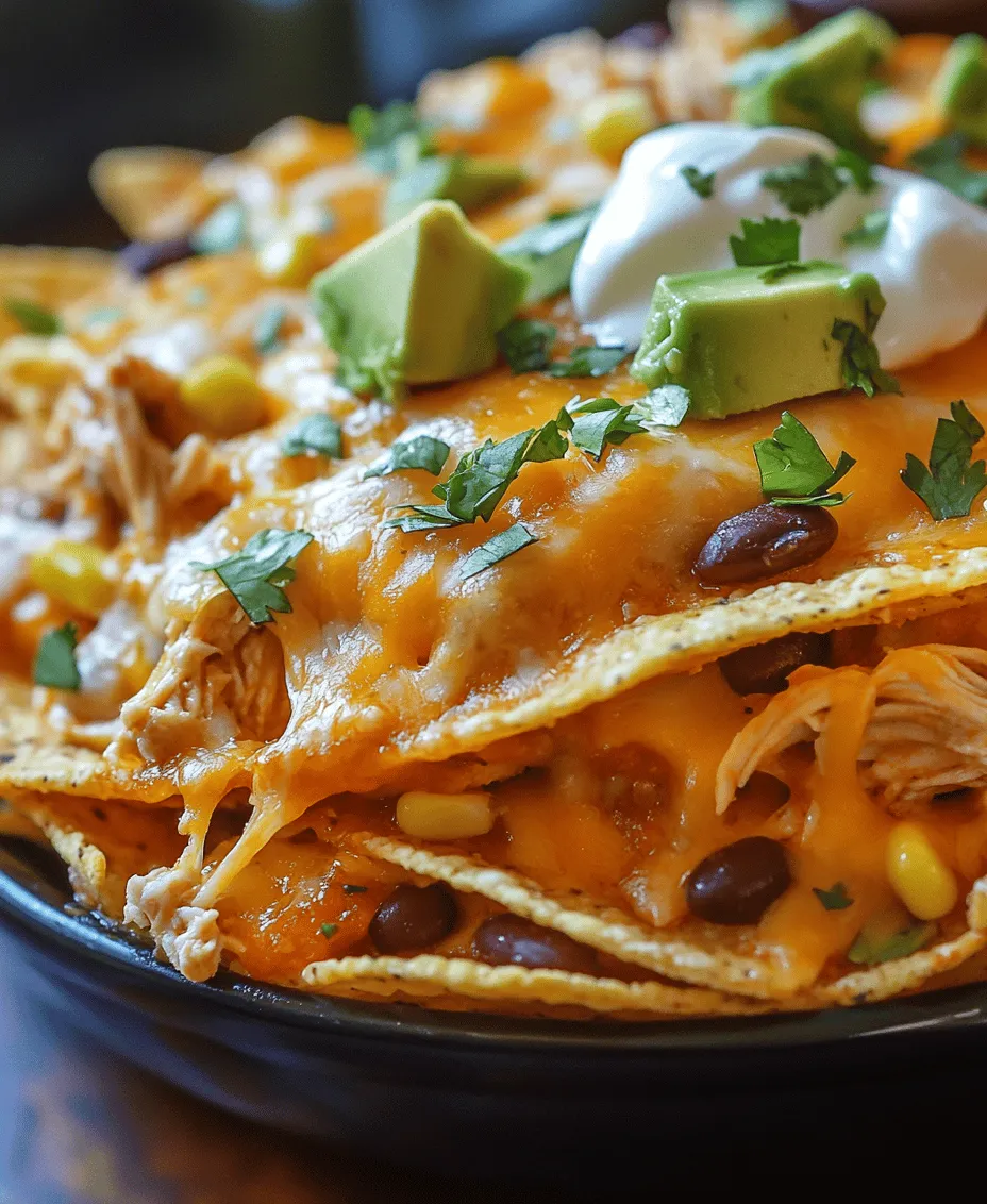 To create the ultimate <strong></noscript>Crockpot Taco Chicken Nachos, it’s essential to understand the role of each ingredient. Here’s a breakdown of the key components that contribute to the amazing flavors and textures of this dish.” /></p>
<p></p>
<h3>Cooking Time and Techniques</h3>
<p></p>
<p>When it comes to preparing Crockpot Taco Chicken Nachos, understanding the cooking time and techniques is crucial for achieving tender, flavorful chicken. The crockpot offers two primary settings: low and high.</p>
<p></p>
<p><strong>Low vs. High Settings</strong>: Cooking on the low setting typically takes about 6 to 8 hours, while the high setting will get the job done in approximately 3 to 4 hours. For the best results, especially if you’re using frozen chicken, the low setting is often recommended. This gentle cooking method allows the chicken to become tender without drying out, while the flavors meld beautifully.</p>
<p></p>
<p><strong>Signs of Properly Cooked Chicken</strong>: To ensure your chicken is properly cooked and tender, look for a few key signs. First, the chicken should easily shred with a fork when it’s done (this usually occurs around the 4-hour mark on high or 6-hour mark on low). Additionally, the internal temperature should reach at least 165°F (75°C). Once you see the juices run clear and the meat appears opaque, you can be confident that your chicken is ready to be shredded.</p>
<p></p>
<h3>Shredding the Chicken</h3>
<p></p>
<p>After the chicken has finished cooking, the next step is shredding it to create a delicious filling for your nachos. Here are effective methods to shred chicken:</p>
<p></p>
<p><strong>Methods for Shredding Chicken</strong>: One of the easiest ways to shred chicken is to use two forks. Simply place the cooked chicken breast on a cutting board and use one fork to hold it in place while you pull the meat apart with the other fork. Alternatively, you can use a hand mixer on a low setting to shred the chicken in just a few seconds. Make sure to remove any bones or gristle before proceeding.</p>
<p></p>
<p><strong>Mixing the Chicken with Other Ingredients</strong>: Once shredded, transfer the chicken back into the crockpot and mix it with the remaining taco seasoning and any accumulated juices. This step not only enhances the flavor but ensures that every bite of your nachos is packed with zesty goodness. Stir in some diced tomatoes, black beans, corn, or any other desired ingredients to create a well-rounded, flavorful mixture.</p>
<p></p>
<h3>Assembling the Nachos</h3>
<p></p>
<p>Creating the perfect nacho assembly is key to achieving an irresistible dish. Here’s how to layer your nachos for optimal cheese melt and flavor distribution:</p>
<p></p>
<p>1. <strong>Layering the Tortilla Chips</strong>: Start with a generous layer of tortilla chips on a large baking sheet. Spread them out evenly, ensuring there is enough space between chips for toppings.</p>
<p></p>
<p>2. <strong>Cheese Distribution</strong>: Sprinkle a layer of your choice of cheese (cheddar, Monterey Jack, or a blend) evenly over the chips. This base layer will melt and hold the nachos together.</p>
<p></p>
<p>3. <strong>Adding the Chicken Mixture</strong>: Next, spoon the shredded taco chicken mixture over the cheese. Be generous, but ensure that each chip gets a portion of chicken for balanced flavor.</p>
<p></p>
<p>4. <strong>Final Cheese Layer</strong>: Top with another layer of cheese before baking. This final layer will create that gooey, cheesy topping that everyone craves.</p>
<p></p>
<h3>Baking the Nachos</h3>
<p></p>
<p>Baking your nachos is the final step to achieve the perfect cheesy topping. Here are some best practices:</p>
<p></p>
<p>– <strong>Preheat the Oven</strong>: Preheat your oven to 375°F (190°C) before placing the nachos inside. This ensures even cooking and melting.</p>
<p></p>
<p>– <strong>Baking Time</strong>: Bake your nachos for about 10 to 15 minutes or until the cheese is bubbly and golden. Keep an eye on them to prevent burning.</p>
<p></p>
<p>– <strong>Broiling for Extra Crispiness</strong>: If you desire a slightly crispy top, switch to broil for the last 2-3 minutes of baking. This will give the cheese an appealing golden color without overcooking the chips.</p>
<p></p>
<h3>Serving the Dish</h3>
<p></p>
<p>Once your nachos are out of the oven, it’s time to serve! Here are some suggestions to enhance your dining experience:</p>
<p></p>
<p>– <strong>Serving Warm</strong>: Serve the nachos warm immediately after baking to ensure that the cheese is melted and gooey.</p>
<p></p>
<p>– <strong>Optional Toppings</strong>: Encourage guests to customize their nachos with optional toppings like guacamole, sour cream, fresh cilantro, jalapeños, or sliced olives. These additions not only enhance flavor but also add a fresh crunch.</p>
<p></p>
<h3>Variations on the Recipe</h3>
<p></p>
<p>One of the beauties of Crockpot Taco Chicken Nachos is their versatility. Here are some delightful variations to consider:</p>
<p></p>
<p><strong>Vegetarian Version</strong>: For a vegetarian twist, substitute the chicken with plant-based proteins such as black beans, lentils, or tofu seasoned with taco spices. You can also add sautéed bell peppers and onions for added depth.</p>
<p></p>
<p><strong>Spicy Kick</strong>: If you enjoy a bit of heat, consider adding sliced jalapeños or a spicy salsa to the chicken mixture. This will elevate your nachos and cater to those who prefer a fiery flavor.</p>
<p></p>
<p><strong>Cheese Lovers’ Delight</strong>: For cheese enthusiasts, incorporate additional cheese varieties such as pepper jack for a spicy flavor or feta for a tangy twist. Mixing multiple cheese types can create a more complex flavor profile.</p>
<p></p>
<p><strong>Gluten-Free Adaptation</strong>: For those following a gluten-free diet, simply use gluten-free tortilla chips and ensure that all other ingredients, such as spices and sauces, are gluten-free. This way, everyone can enjoy this scrumptious dish.</p>
<p></p>
<h3>Nutritional Information</h3>
<p></p>
<p>Understanding the nutritional content of your meal is essential, especially when hosting friends and family or planning a weeknight dinner.</p>
<p></p>
<p><strong>Serving Size and Caloric Content</strong>: The estimated serving size for Crockpot Taco Chicken Nachos is about 1/6 of the total dish, which typically amounts to around 400-500 calories, depending on the exact ingredients used.</p>
<p></p>
<p><strong>Nutritional Value of Main Ingredients</strong>:</p>
<p>– <strong>Chicken</strong>: Provides lean protein.</p>
<p>– <strong>Tortilla Chips</strong>: Offers carbohydrates but watch for added fats.</p>
<p>– <strong>Cheese</strong>: Adds calcium and protein but is high in saturated fats.</p>
<p>– <strong>Vegetables</strong>: Ingredients like tomatoes, beans, and peppers add fiber and essential vitamins.</p>
<p></p>
<p><strong>Health Benefits</strong>: The ingredients used in this recipe offer numerous health benefits. Chicken is a great source of protein, essential for muscle repair and growth. Black beans provide fiber, which aids digestion, while tomatoes are rich in antioxidants.</p>
<p></p>
<p><strong>Tips for a Healthier Dish</strong>: To make your nachos healthier, consider using baked tortilla chips, reducing the cheese quantity, or incorporating more vegetables into the chicken mixture. These small changes can significantly lower calories while still maintaining flavor.</p>
<p></p>
<h3>Conclusion</h3>
<p></p>
<p>Crockpot Taco Chicken Nachos are the epitome of comfort food meets convenience. With minimal preparation and the simplicity of a slow cooker, you can create a fulfilling meal that delights the senses. The beauty of this recipe lies in its flexibility; whether you’re hosting a game night, enjoying a casual family dinner, or simply craving something decadent, these nachos can easily be tailored to suit your taste and dietary needs.</p>
<p></p>
<p>Embrace the versatility of this dish, and don’t hesitate to experiment with different ingredients to find your perfect combination. With its vibrant flavors and satisfying textures, you’re sure to impress your guests and leave them asking for seconds. Enjoy the delightful experience of Crockpot Taco Chicken Nachos, and savor every bite!</p>
<div id=