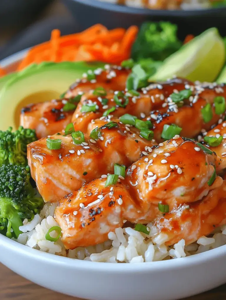 If you're on the lookout for a dish that tantalizes your taste buds while offering a wholesome, nourishing meal, look no further than Honey Sriracha Salmon Bowls. This vibrant dish is a perfect blend of sweet and spicy flavors, making it a delightful option for lunch or dinner. The tender, flaky salmon, coated in a luscious honey sriracha glaze, is served over a bed of fluffy jasmine rice and accompanied by a medley of colorful vegetables. Each bite bursts with flavor, creating a satisfying and energizing meal.