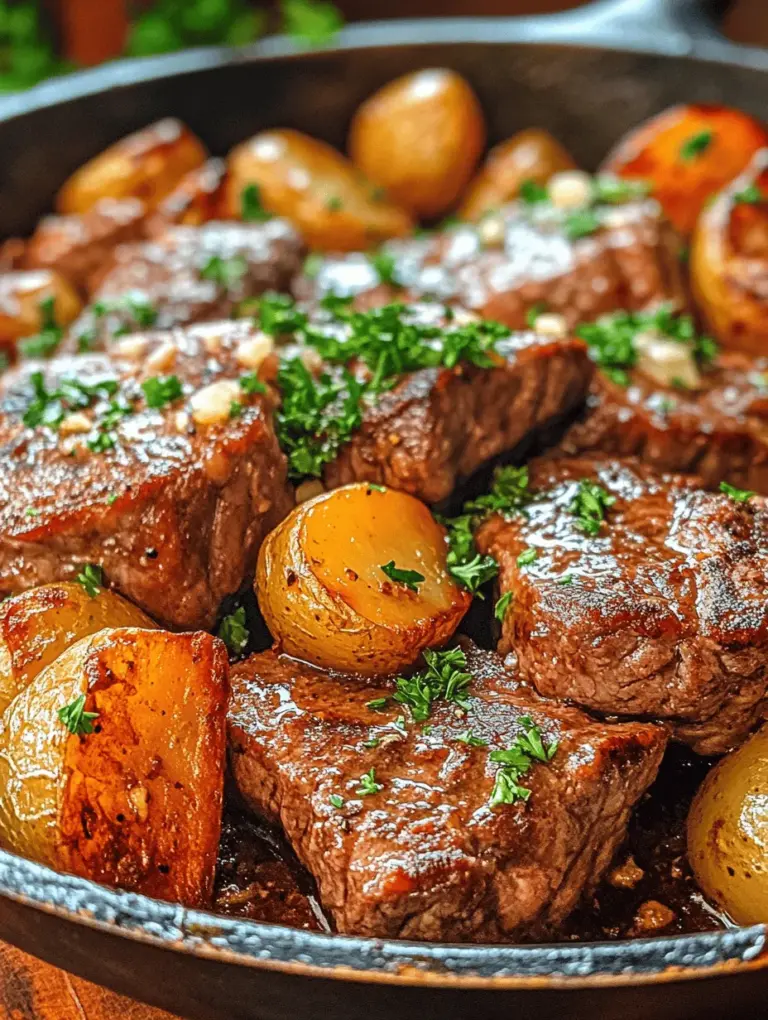 If you're searching for a dinner recipe that perfectly marries flavor, simplicity, and speed, look no further than the Sizzling Garlic Butter Steak & Potatoes Skillet. This dish is a delightful combination of tender sirloin steak, crispy baby potatoes, and aromatic garlic butter, making it an irresistible choice for anyone who appreciates a hearty meal. The rich, buttery flavor of garlic paired with the savory juiciness of steak and the comforting texture of potatoes creates a symphony of tastes that will leave your taste buds singing.