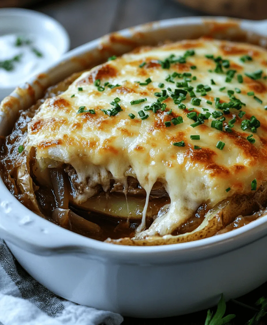 French Onion Baked Potatoes offer an exquisite balance of flavors and textures. The crispy skin of a perfectly baked russet potato serves as a delightful contrast to the creamy, cheesy filling infused with the deep umami flavors of caramelized onions. Each bite delivers a symphony of tastes, from the sweetness of the onions to the richness of the cheese and the earthiness of the broth.