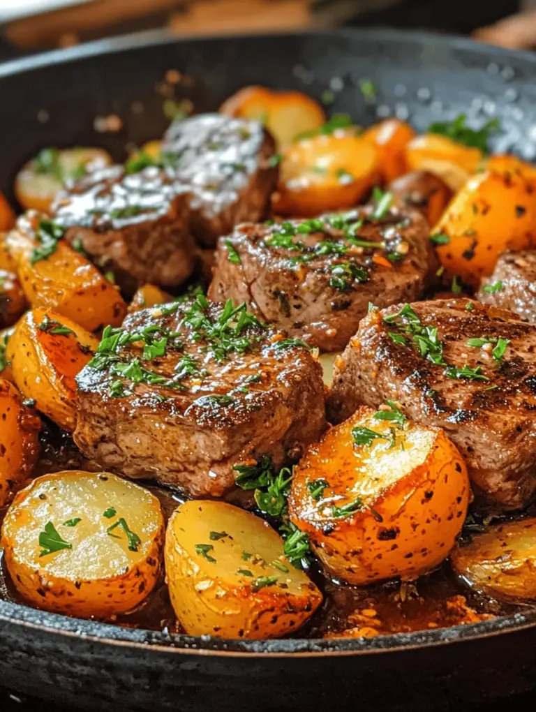 Are you ready to elevate your weeknight dinners with a dish that’s as delightful to the palate as it is to the eyes? The Sizzling Garlic Butter Steak & Potatoes Skillet is not just a meal; it’s an experience that brings together succulent steak, tender baby potatoes, and aromatic herbs in a symphony of flavors that will leave your guests and family asking for seconds. This dish promises a perfect balance of textures and tastes that harmonize beautifully, making it an ideal choice for both casual weeknight dinners and more festive occasions.