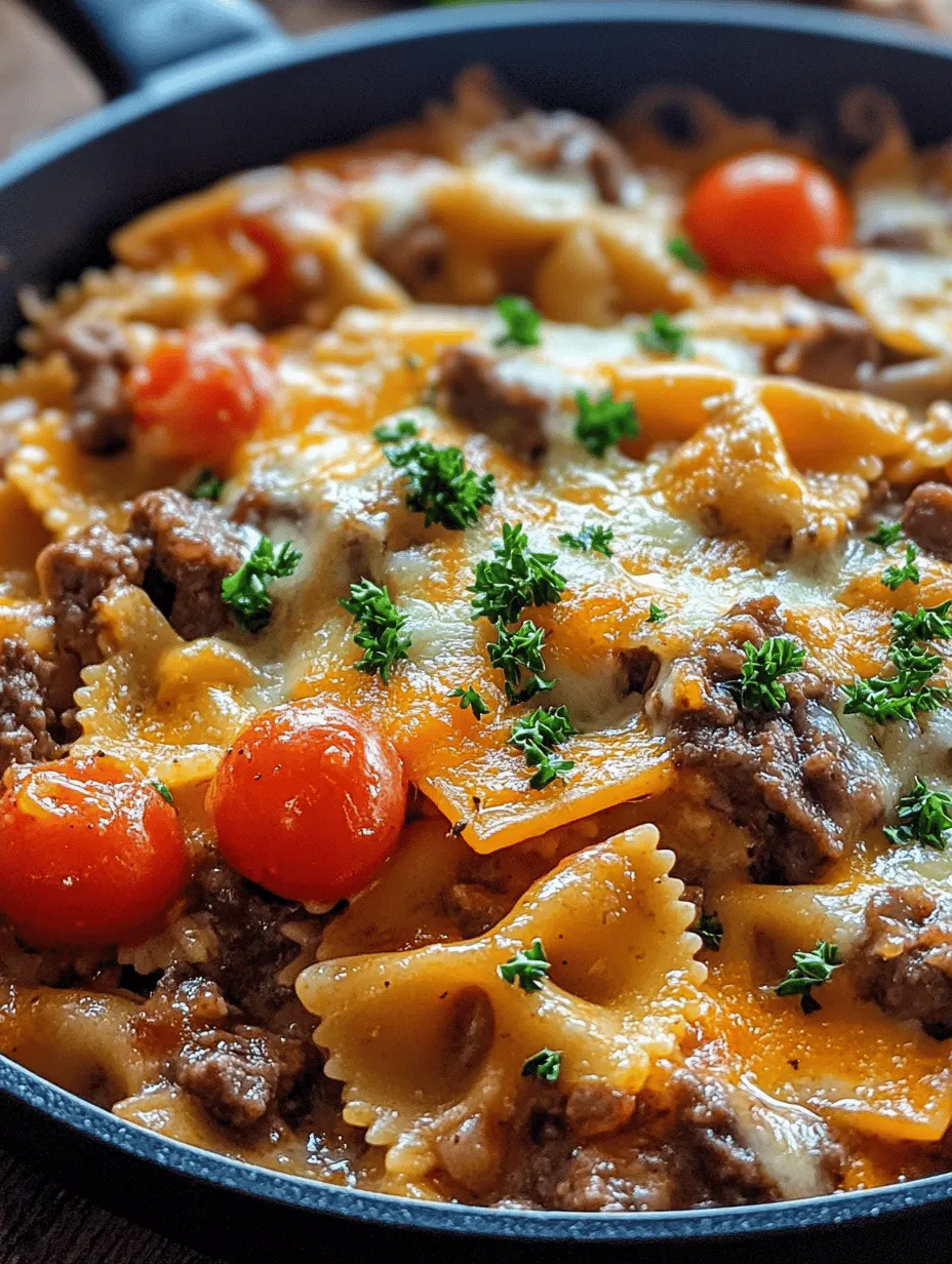 When it comes to comfort food, few dishes can rival the rich, satisfying flavors of Cheesy Beef and Bowtie Pasta in Garlic Butter. This recipe encapsulates everything we love about hearty meals: the comforting embrace of pasta, the savory richness of beef, and the delightful creaminess of cheese, all brought together with the aromatic allure of garlic. It is a dish that not only warms the heart but also tantalizes the taste buds, making it a favorite among families and food lovers alike.