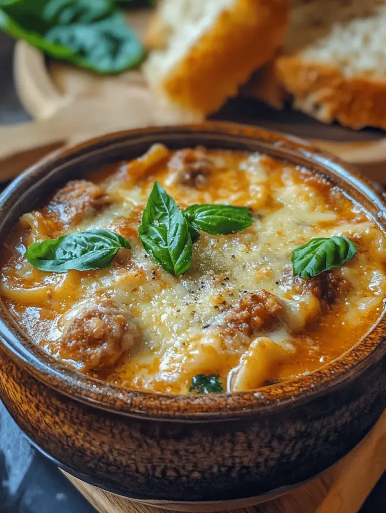 If comfort food had a poster child, it would undoubtedly be Alfredo Lasagna Soup. This delightful dish marries the indulgent creaminess of classic Alfredo sauce with the heartwarming essence of a hearty lasagna, all in a cozy soup format. Imagine curling up on a chilly evening with a steaming bowl of this creamy concoction, where each spoonful transports you to the heart of Italian cuisine. The beauty of Alfredo Lasagna Soup lies in its ability to combine the best elements of traditional lasagna—layers of flavor and rich textures—with the ease and warmth of a soup, making it a perfect option for families and busy individuals alike.