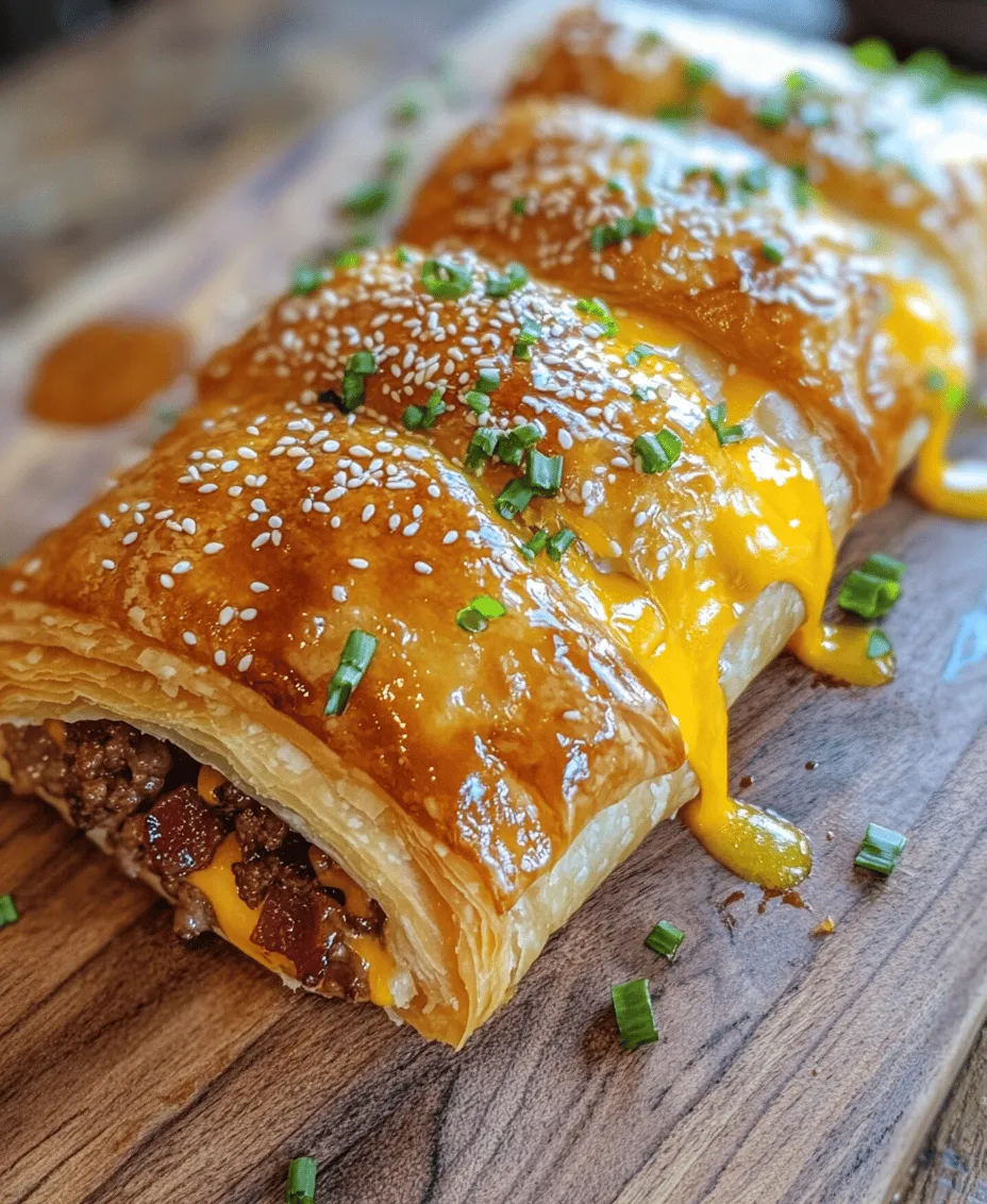 If you’re a fan of comfort food, then you’re in for a treat with this Bacon Cheeseburger Puff Pastry Roll. Imagine the classic flavors of a cheeseburger wrapped in a flaky, buttery pastry that melts in your mouth. This innovative recipe marries two beloved favorites into one delectable dish that is perfect for casual gatherings, family dinners, or game day snacks. Whether you’re hosting a party or simply looking for a satisfying meal, this puff pastry roll promises to impress with both its presentation and taste.