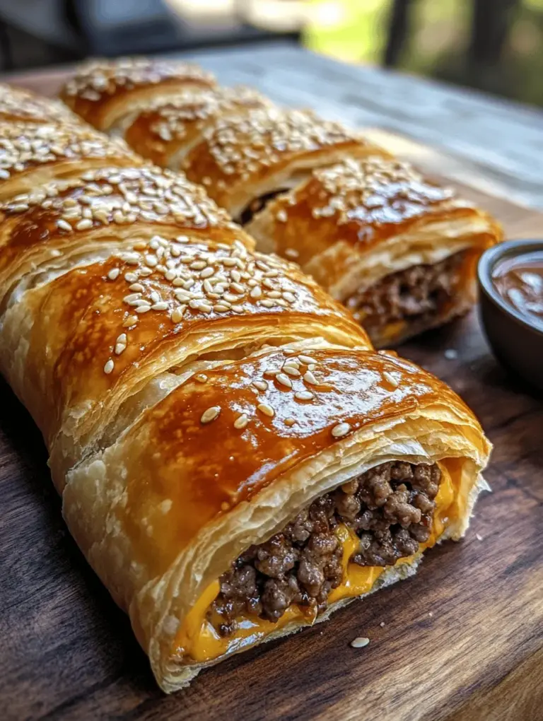 If you’re a fan of comfort food, then you’re in for a treat with this Bacon Cheeseburger Puff Pastry Roll. Imagine the classic flavors of a cheeseburger wrapped in a flaky, buttery pastry that melts in your mouth. This innovative recipe marries two beloved favorites into one delectable dish that is perfect for casual gatherings, family dinners, or game day snacks. Whether you’re hosting a party or simply looking for a satisfying meal, this puff pastry roll promises to impress with both its presentation and taste.