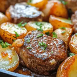 Discover the mouthwatering delight of Garlic Butter Steak and Potatoes Skillet, a dish that unites the juicy tenderness of sirloin steak with the earthy richness of baby potatoes, all enveloped in a luscious garlic butter sauce. This recipe is not only quick and easy to prepare but also perfect for a weeknight dinner or a special occasion. The combination of savory steak and tender potatoes, enhanced by aromatic herbs and garlic, creates a symphony of flavors that will impress even the most discerning palates.