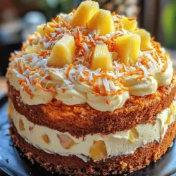 Tropical Delight: Hawaiian Pineapple Carrot Cream Cake is not just a dessert; it's a celebration of flavors that transports you to sun-soaked beaches and vibrant luaus. This cake is a delightful fusion of sweet crushed pineapple, fresh grated carrots, and a hint of shredded coconut, creating a moist and flavorful treat that tantalizes the taste buds. Each bite brings a taste of the tropics, combined with the comforting nostalgia of a classic carrot cake, making it a perfect centerpiece for any occasion.