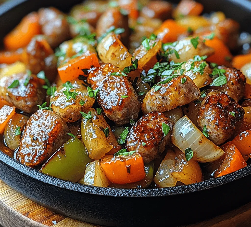 The Sizzling Sausage & Peppers Skillet is a quintessential dish that epitomizes the comfort food experience. Infused with hearty flavors and comforting aromas, this vibrant one-pan meal combines juicy Italian sausage with colorful bell peppers and onions, creating a delightful medley of textures and tastes in just 30 minutes. Whether you're looking to satisfy a hungry family on a busy weeknight or impress guests during a casual gathering, this dish is your go-to solution. It can be elegantly served over rice or pasta, or simply enjoyed on its own for a satisfying meal.